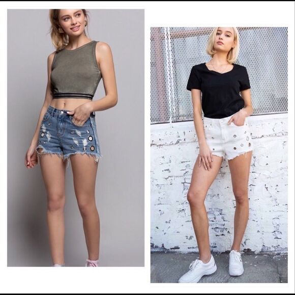 WHITE Distressed Jean shorts - Picture 13 of 14